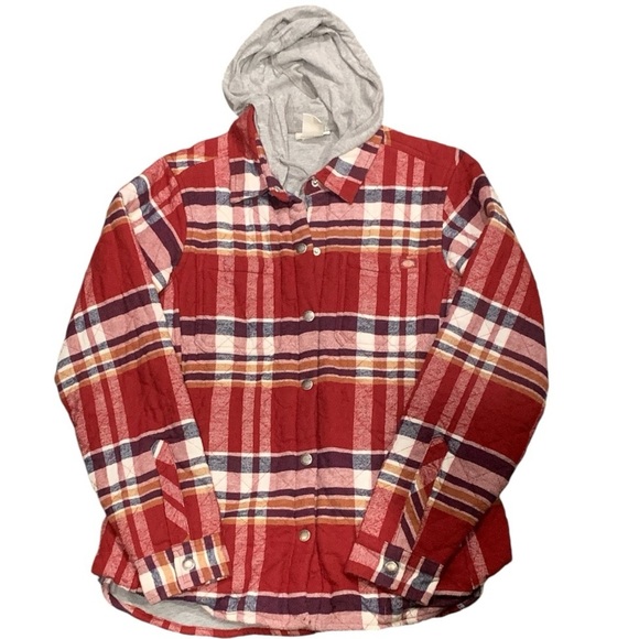 Dickies Women’s Plaid Hooded Flannel Shacket Jacket Streetwear Grunge Red Medium - Picture 1 of 8